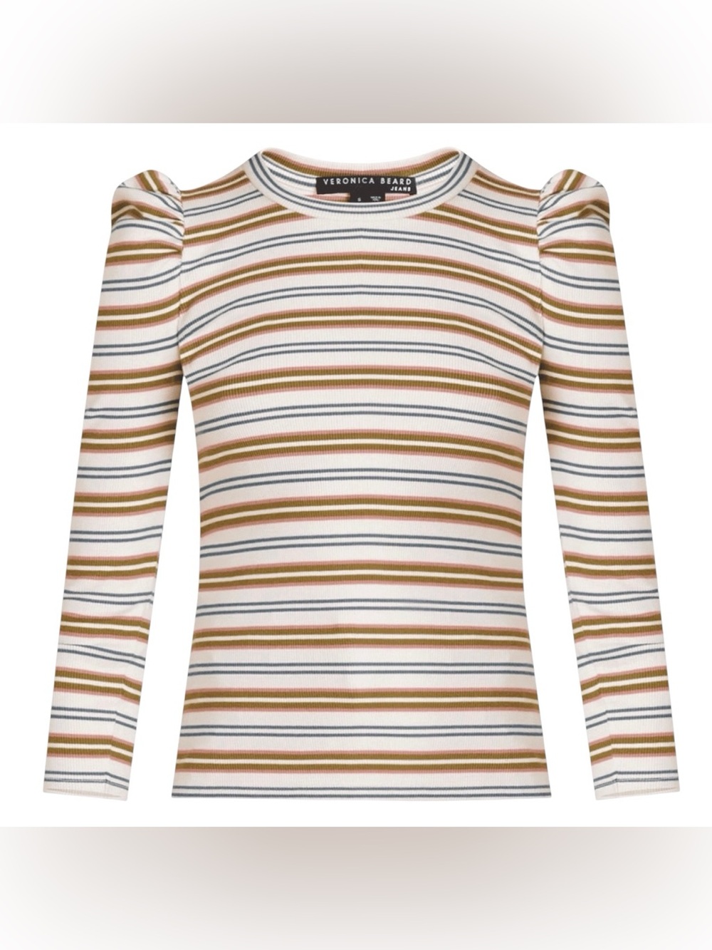 Veronica Beard Britney Pima Cotton Ribbed Stripe Long Sleeve Crew Neck Top
